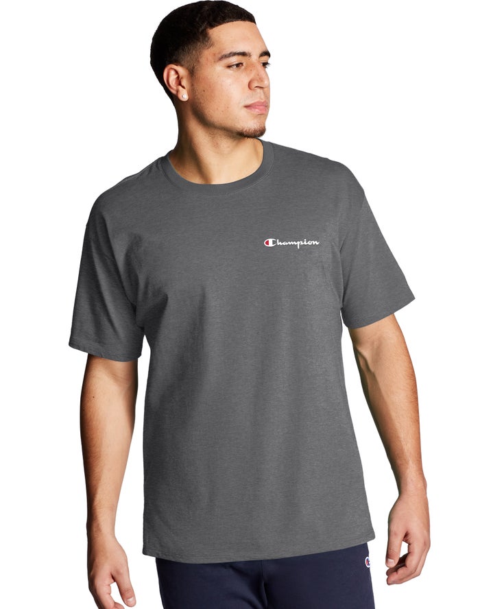 Champion Classic Jersey Script Logo Dark Grey T-Shirt Mens - South Africa FXJHDM026